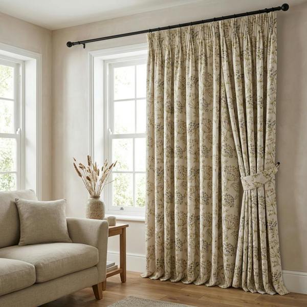 Rennes made-to-measure curtains in Blush, styled in a living room