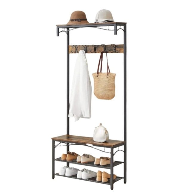 Modcraft Industrial Coat Rack with Bench and Shoe Rack