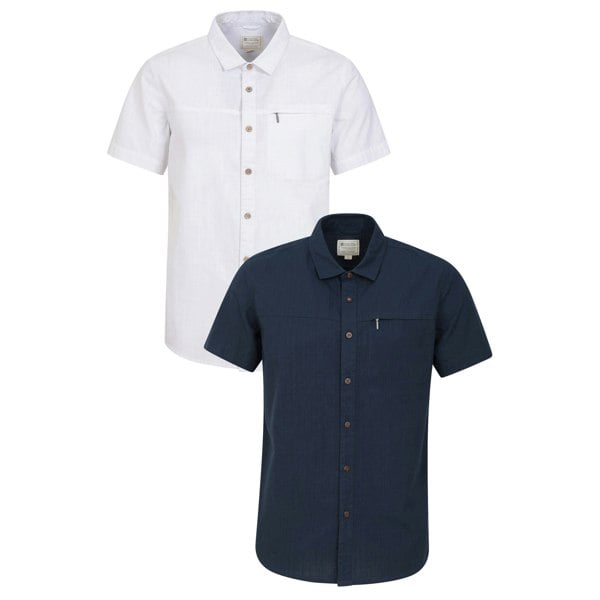 Mountain Warehouse Mens Coconut Textured Slub Short-Sleeved Shirt (Pack of 2) - Dark Blue/White