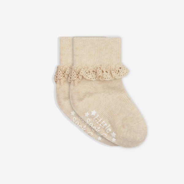 Little Sock Co. Frilly Non-Slip Stay-On Baby and Toddler Socks - Oat