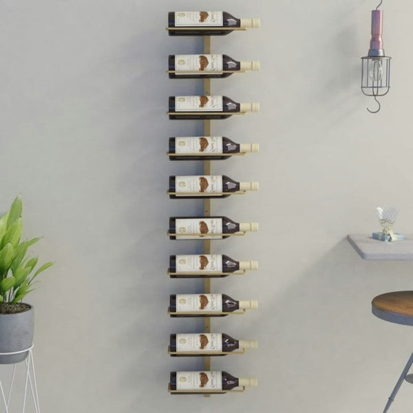 Berkfield Wall-mounted Wine Rack for 10 Bottles Gold Metal