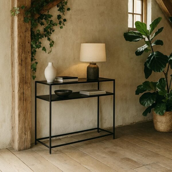 Wyld Haus Graz Matt Black Metal Open Shelf Console Table