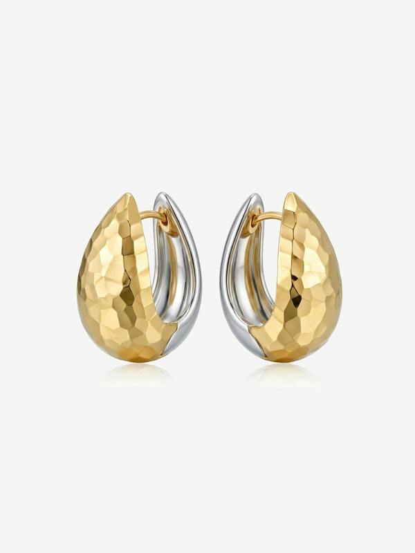 MUCHV Two-Tone Textured Teardrop Hoop Earrings