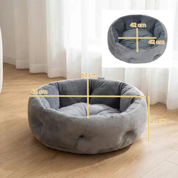 Cat Bed, Reversible Dog Pet Bed for Indoor Cats and Small Dogs, Round Bed with Supportive Bolster, Dark Grey