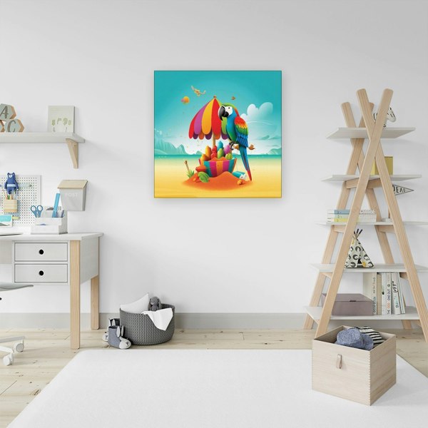 Warren Reed Parrot On A Beach Holiday Canvas