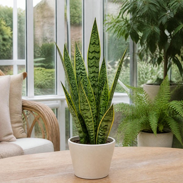 Sansevieria Superba in 12cm Pot | Air-Purifying Snake Plant for Low Light Spaces - Matt Cream Ceramic Pot - 1