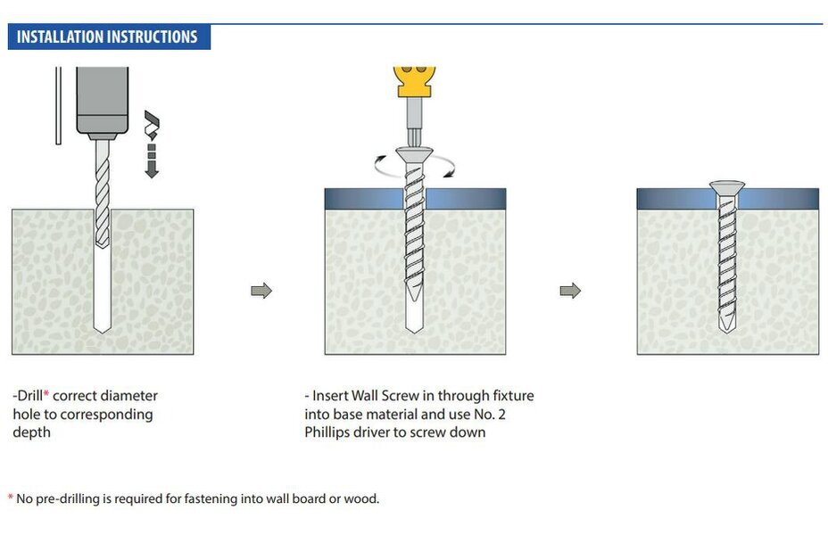 Fixaball Wall Dog Screws Pozi Countersunk Masonry Concrete Plasterboard
