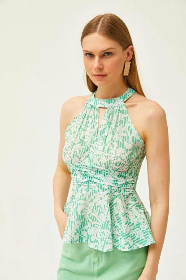 Hoxton Gal Halter Neck Crepe Blouse with Waist Detail