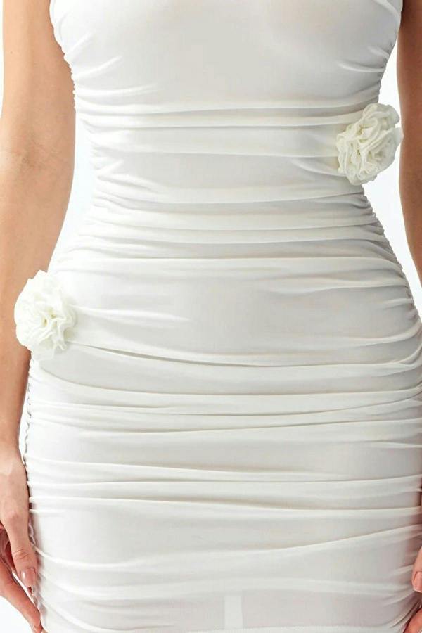 WOVCOR Knit Short Elegant Evening Dress with Flower Detail