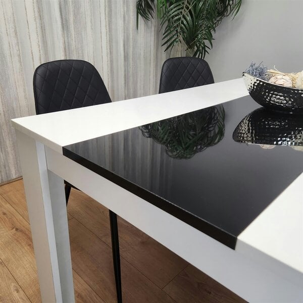 Kosy Koala Dining White Black Wood Table and 4 Leather Black Chairs Dining Room Set