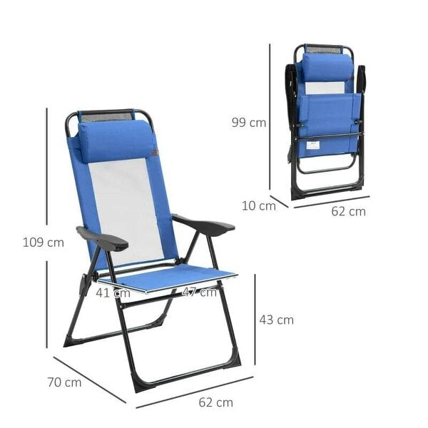 Bobobiy Folding Garden Chairs Set of 2, 5-Position Recliner Camping Chair with High Back, Portable Outdoor Dining Chairs with Headrests, Blue