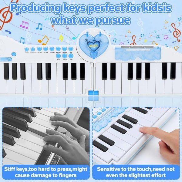 deAO Toys Kids Musical Keyboard Toy Microphone ¨C 40-Key Foldable Piano with Music Lights, Volume Control & Power Adapter