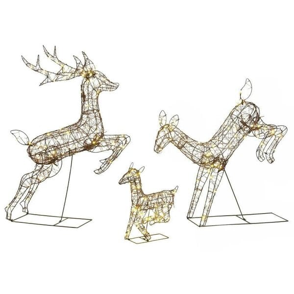 Bobobiy 3-Piece Light Up Deer Family Set of 3, Lighted Reindeer Christmas Decorations Outdoor with 200 LED Lights, Brown