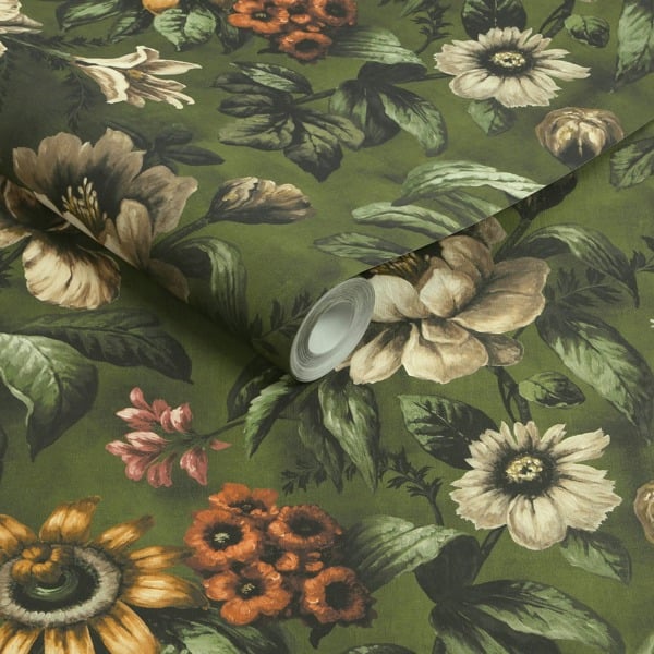 Superfresco Easy Gardenia Floral Wallpaper - Forest Green - 10m