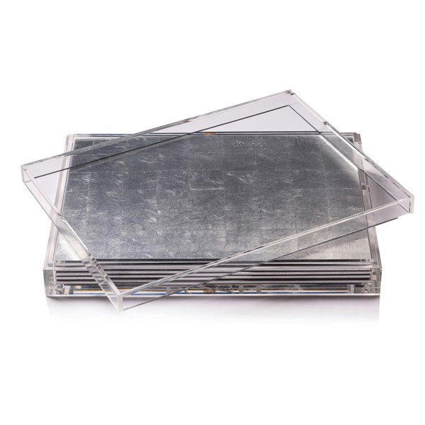 Servebox Clear Silver Leaf Chic Matte Silver - Posh Trading Company  - Interior furnishings london