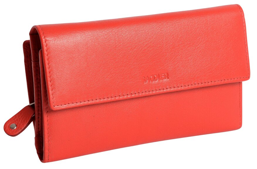 SADDLER ELLA Leather 18cm Trifold Purse - 20 Card Slots, Several Coin and Note Sections - RFID Protected - Red