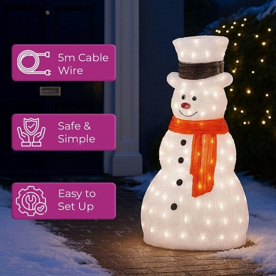 Neo 70cm Acrylic Light Up Snowman Outdoor Festive Christmas Garden Porch Decoration Display Warm White Bright LEDs Illuminated Weatherproof