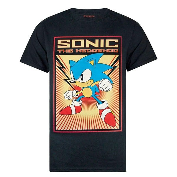 Sonic The Hedgehog Mens Propaganda Poster T-Shirt - Black