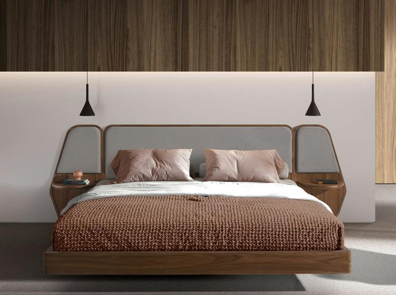 Angel Cerdá Bed Walnut and Grey Fabric 7175