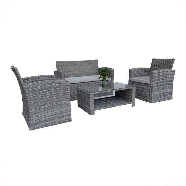 Shatchi 4 Seater Rattan Garden Furniture Set – 2 Chairs, Loveseat Sofa, Coffee Table Outdoor Patio Set