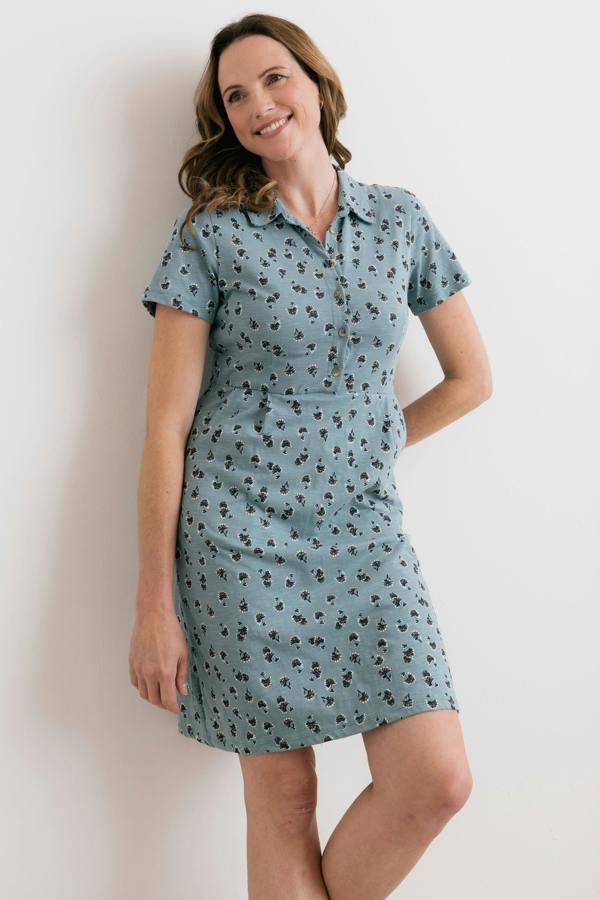 Lily & Me Elmore Printed Organic Jersey Shirt Dress Ocean
