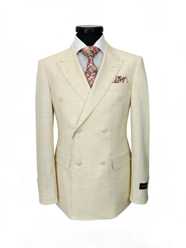Elegant Cream Double-Breasted Slim Fit Suit