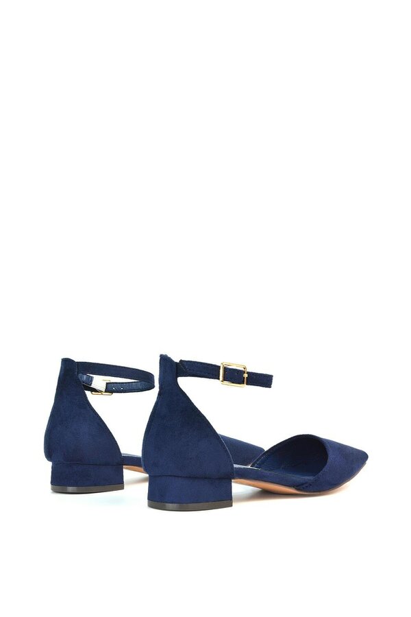 XY LONDON Low Heel Flat Pointed Toe Ankle Strap Court Shoes
