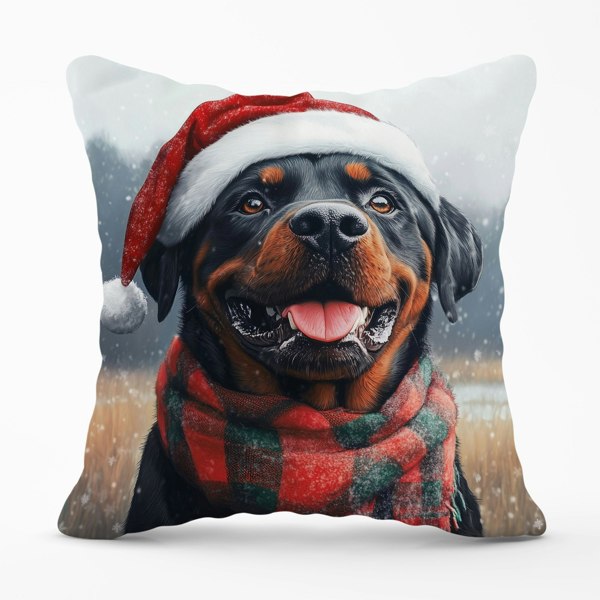 Warren Reed Christmas Rottweiler Cushion