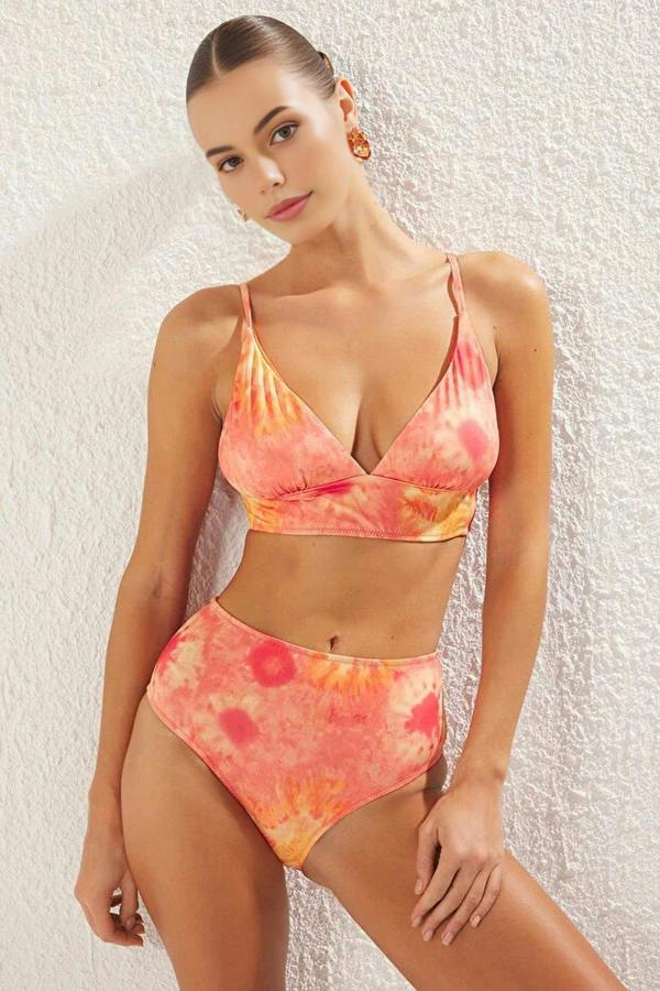 WOVCOR Patterned Triangle Covered Bikini Top