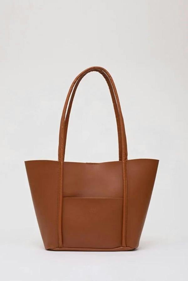 Hoxton Gal Large Faux Leather Tote & Shoulder Bag with Front Pocket, Snap Closure, and Matching Makeup Pouch