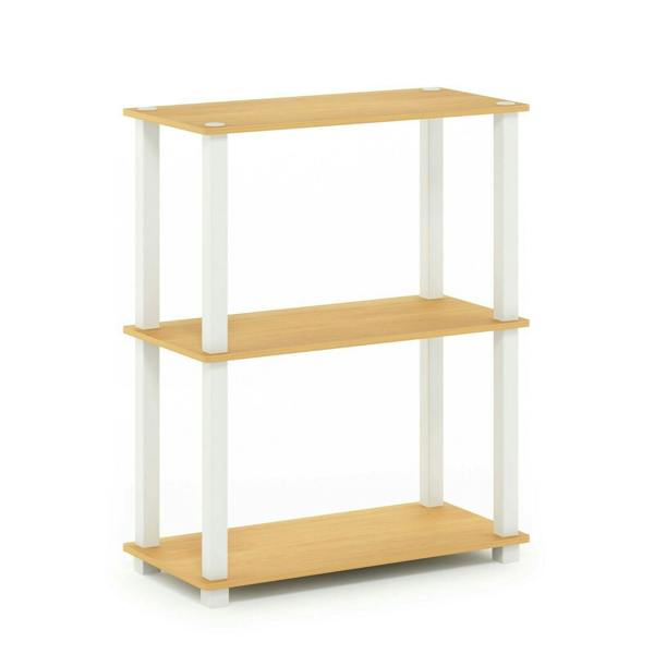 WALPLUS Space-Saving Turn-S-Tube 3-Tier Compact Multipurpose Shelf Display Rack with Square Tube, Beech/White for Home Office