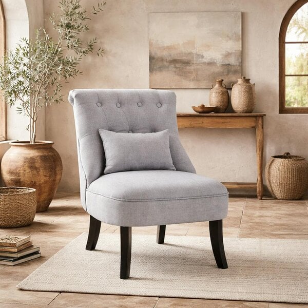 Wyld Haus Lifasu Fabric Grey Tub Style Accent Chair With Pillow And Solid Wood Legs