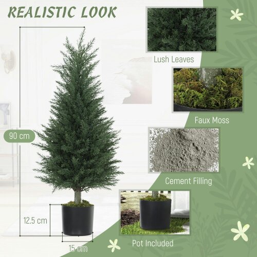 Wyld Haus Lusa Set Of 2 Outdoor Artificial Cypress Trees H8 90cm With UV Resistant Finish