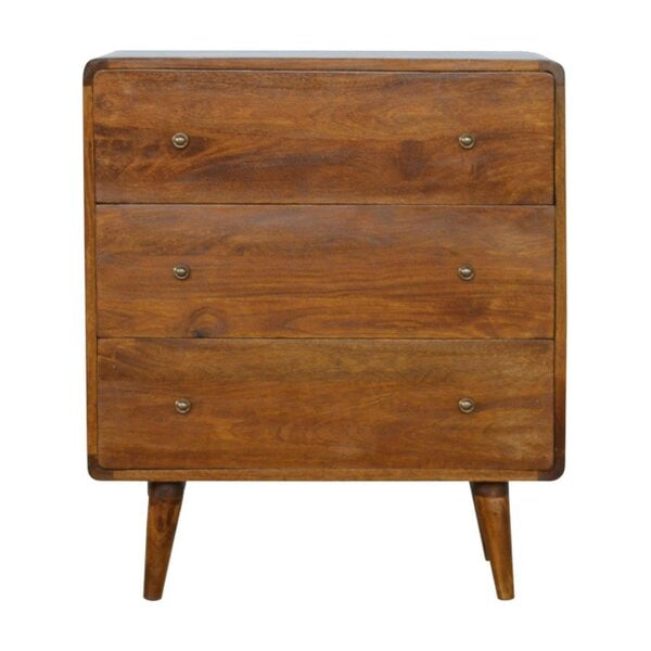 Wyld Haus Ostuni Rustic Curved Mango Wood Chestnut Chest 3 Drawer