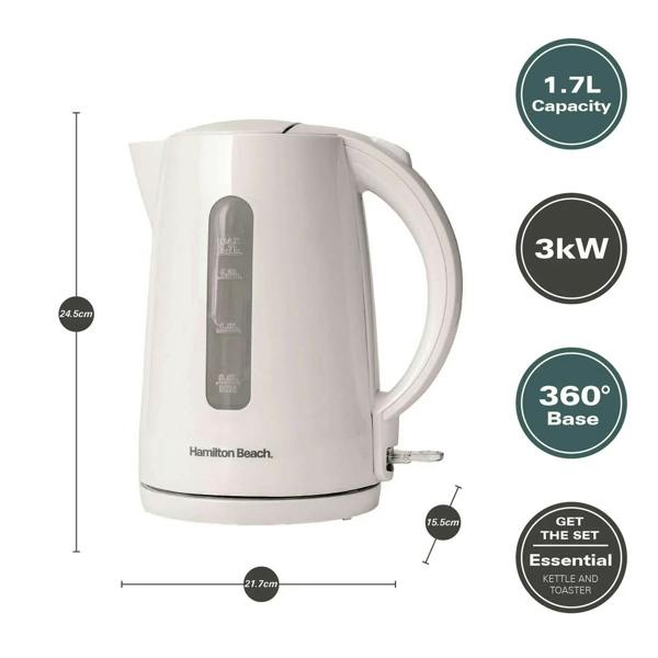 Hamilton Beach Essentials 1.7L Rapid Boil Kettle - White - Hamilton Beach UK