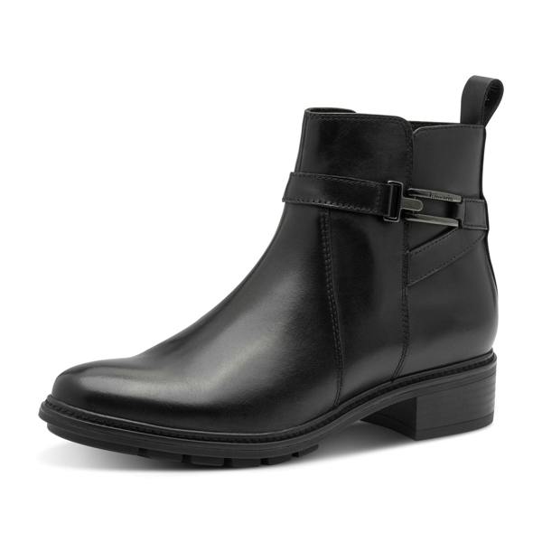 Tamaris Womens Black Leather Buckled Zip Biker Ankle Boots