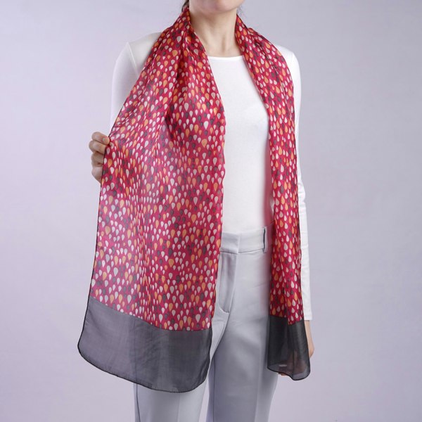 Antonia York Tiffany | Silk Chiffon Neck Scarf - Raspberry Pink & Grey Raindrops