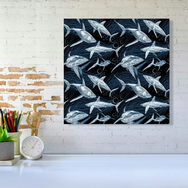 Warren Reed Hand Drawn Shark Pattern Canvas