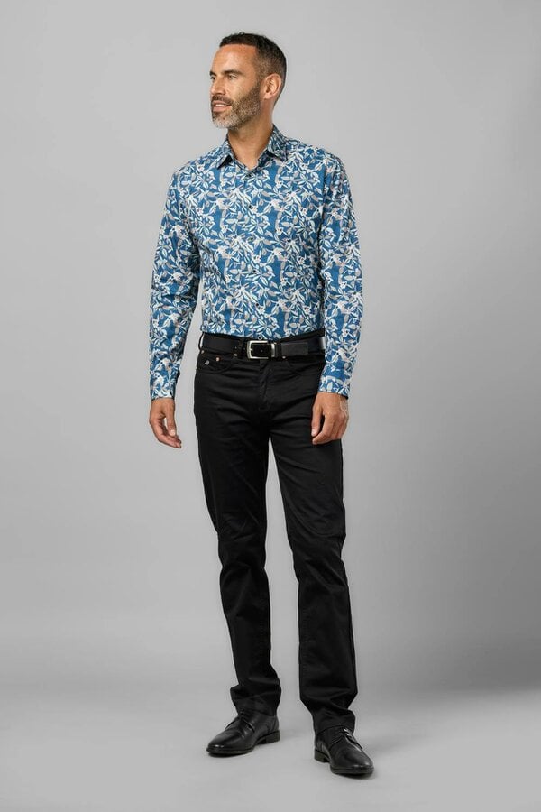 Double TWO Slate Blue Botanical Print Long Sleeve Shirt