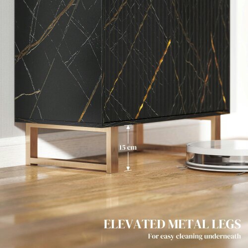 Wyld Haus Nomi Black And Gold Elegant Sideboard With Ribbed Finish