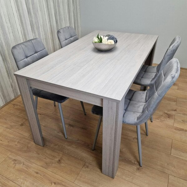 Kosy Koala Modern Grey Rectangle Dining Table Set With 4 Grey Velvet Chairs Dining Room Furniture