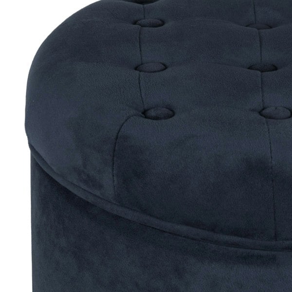 Luxury Living Cambridge Tufted Round Storage Ottoman Footstool - Ink Navy
