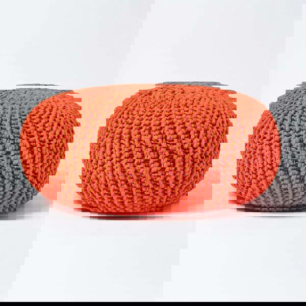 HOMESCAPES Large Round Cotton Knitted Pouffe Footstool
