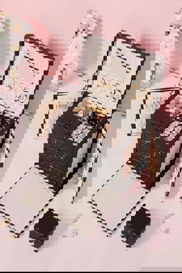 Living and Home Large Black Multi Tier Faux Leather Storage Box with Handle