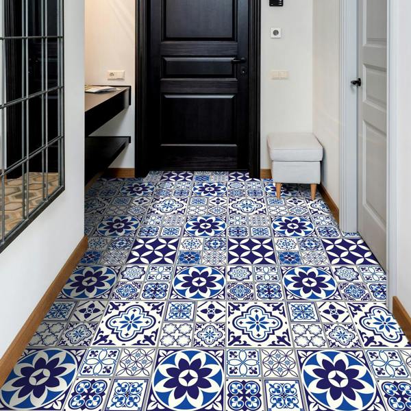 WALPLUS WFS6010 - Spanish and Moroccan Blue Tiles Melange Floor Sticker 120cm x 60 cm