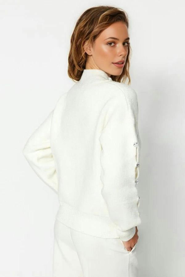 WOVCOR Soft Textured Button Detailed Knit Sweater