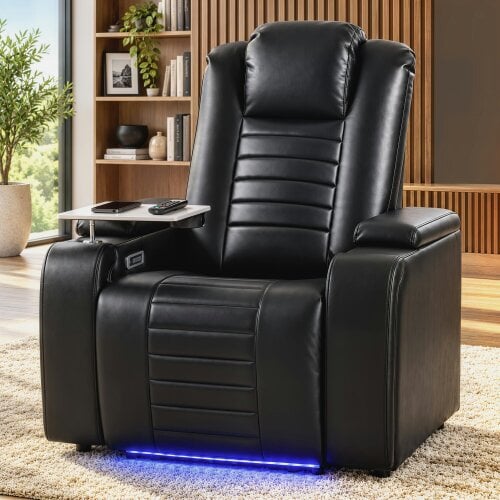HOMCOM Electric Recliner Armchair w/ Type C+USB, LED Light, Storage, Black
