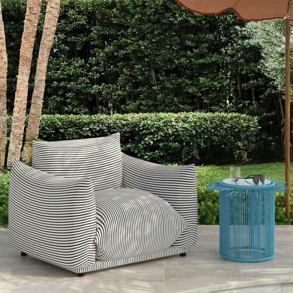 Furniture Edit Saint Tropez Pearl and Black Striped Stuffed Outdoor Armchair