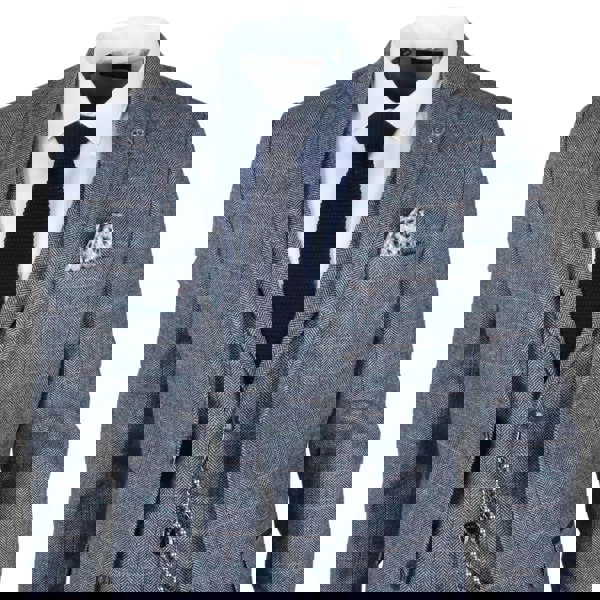 TruClothing STZ74 - Men's 3 Piece Suit Wool Tweed Light Blue Grey Check