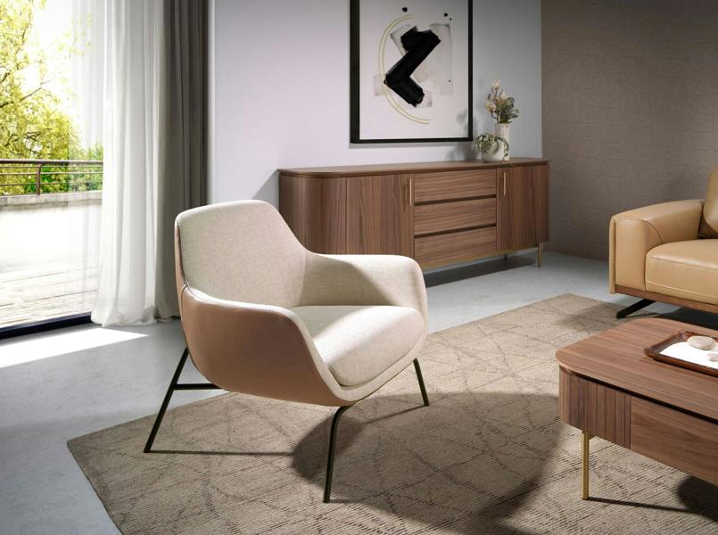 Angel Cerdá Cream Fabric and Brown Leatherette Armchair 5099